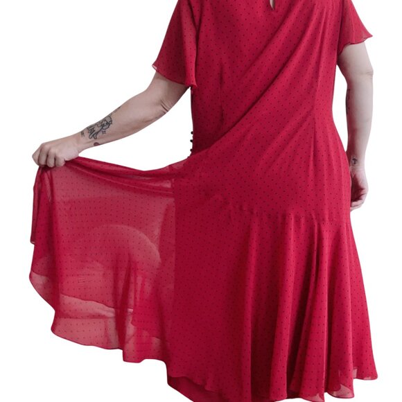 Jacques Verte Plus size red and black polka dot flowy dress short sleeve s20 - Picture 2 of 9